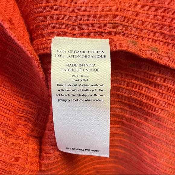 Faherty Blouse Willa Top - Carmine Warm Orange Pleated Peasant Sz S EUC - Picture 10 of 10